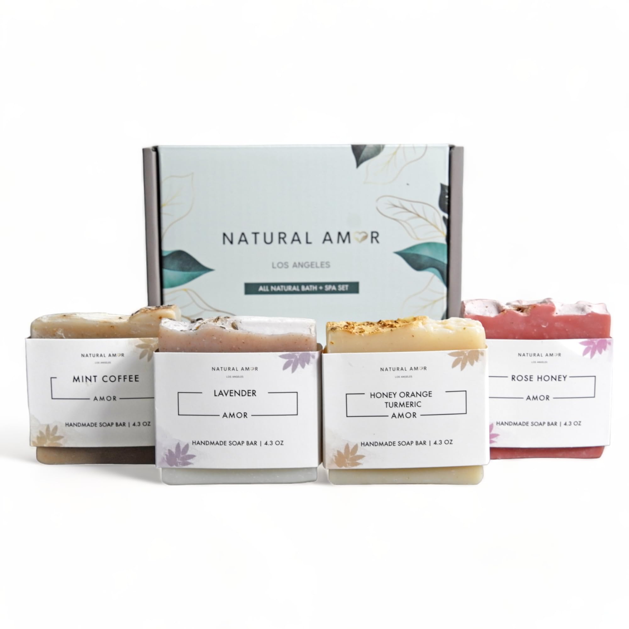 Natural Amor Organic Handmade Soap Bar Set (4 Pack), Made with Natural Ingredients, Cold Process Soap, Soap Gift Set for Women